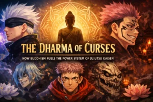 Alt: Buddhist philosophy influence on Jujutsu Kaisen cursed energy and domain expansion