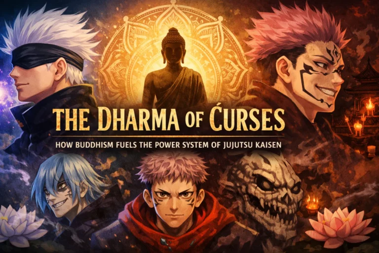 Alt: Buddhist philosophy influence on Jujutsu Kaisen cursed energy and domain expansion