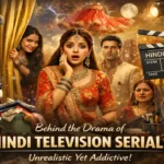 Hindi TV serial reality gap illustration showing dramatic television family scene versus real middle class home