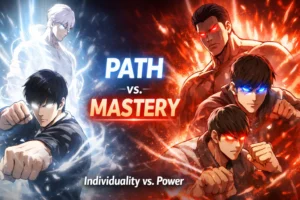 Illustration representing the Path vs Mastery concept in Lookism webtoon combat system.