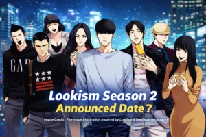 Fan-made illustration of Lookism anime characters with text “Lookism Season 2 Announced Date?