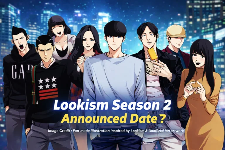 Fan-made illustration of Lookism anime characters with text “Lookism Season 2 Announced Date?