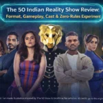 lion-masked host and contestants representing The 50 Indian reality show format and strategy based editorial review.