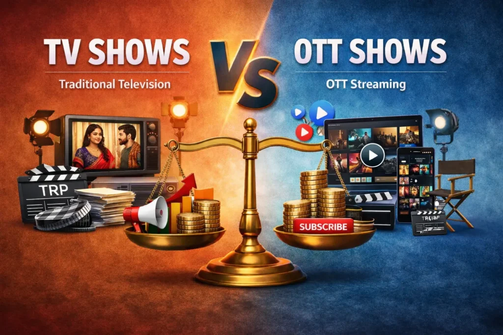 TV Shows vs OTT Shows comparison in India entertainment ecosystem highlighting traditional television and OTT streaming platforms