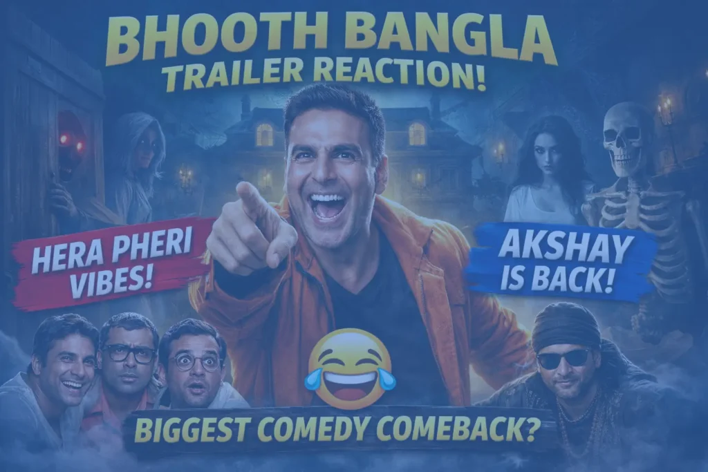 Bhooth Bangla trailer reaction featuring Akshay Kumar comedy scene and horror elements